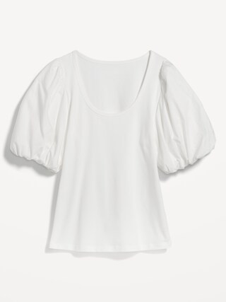 Fitted Puff-Sleeve Paneled Rib-Knit T-Shirt for Women | Old Navy (US)
