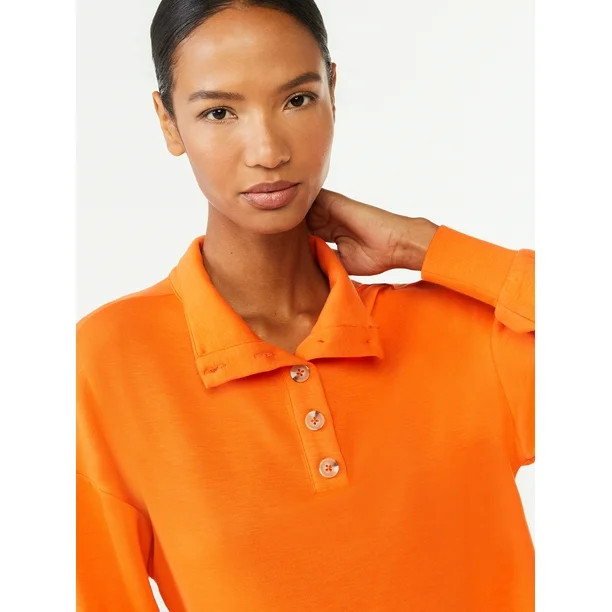 Scoop Women's Scuba Knit Button Neck Sweatshirt - Walmart.com | Walmart (US)