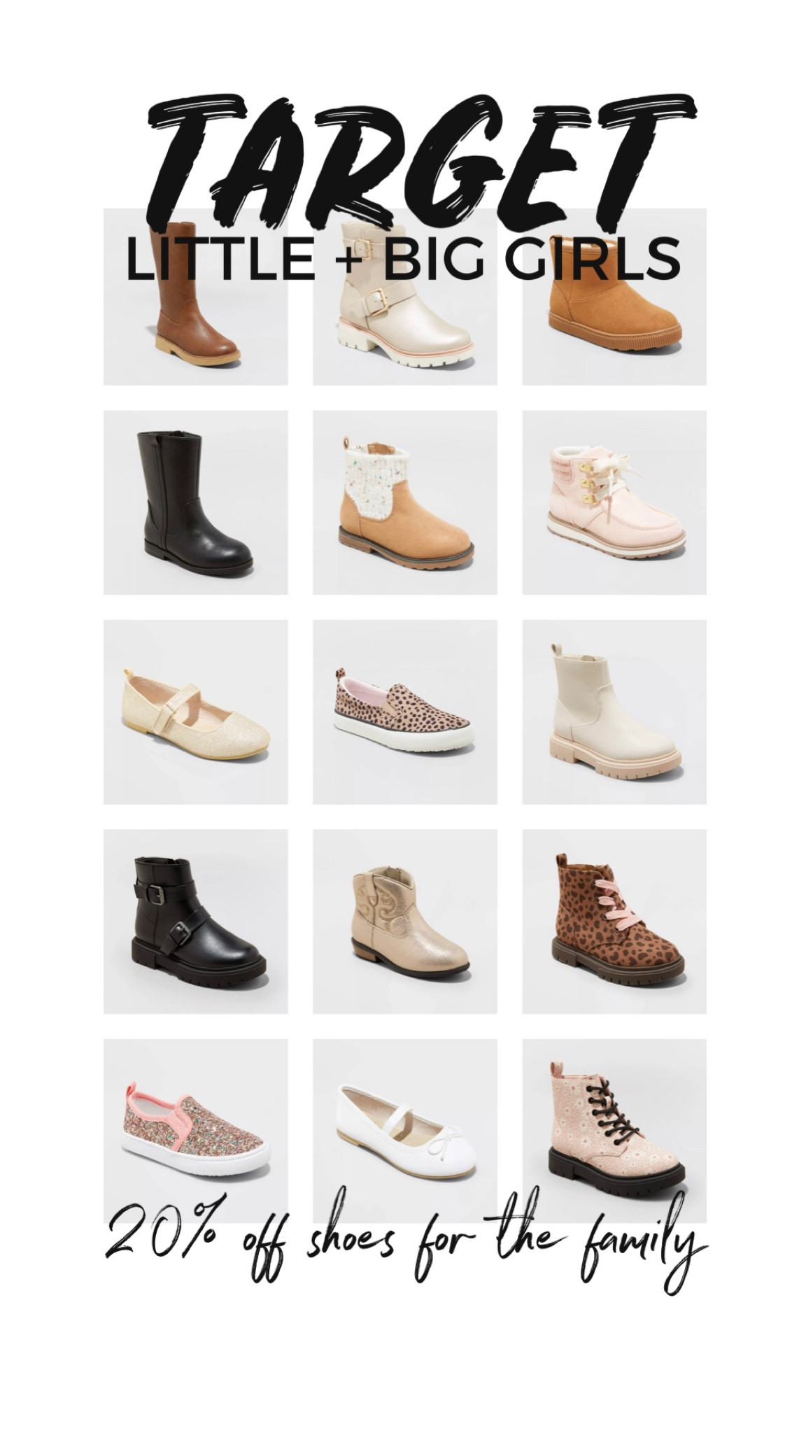 Target 20% off shoes for the family
big and little girls shoes for fall

#LTKfindsunder50 #LTKkids #LTKshoecrush