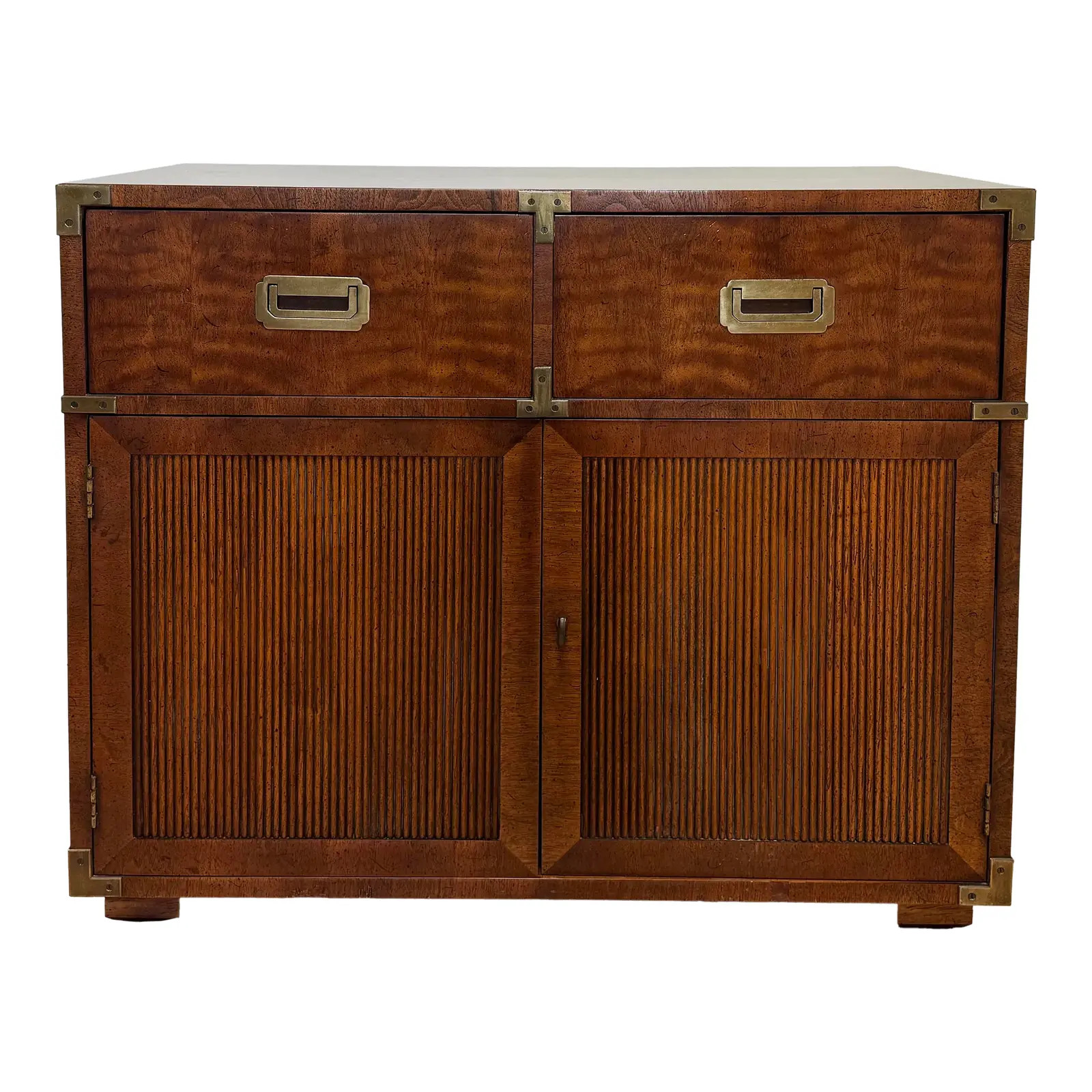 Vintage Henredon Fine Furniture Campaign Style Media Cabinet or Bar Cabinet | Chairish