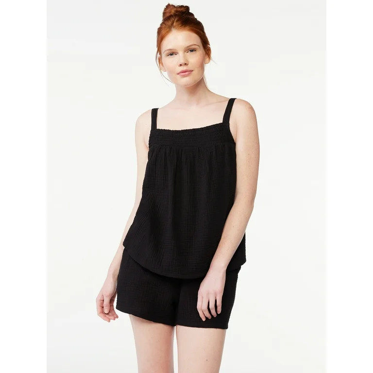 Joyspun Women's Gauze Smocked Cami Top and Shorts Sleep Set, Sizes S to 3X | Walmart (US)