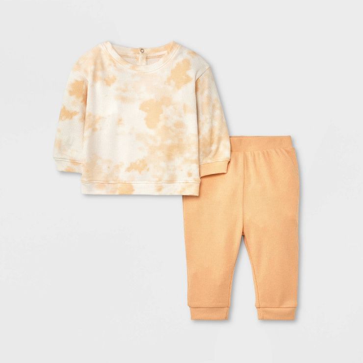 Grayson Collective Baby Tie-Dye Thermal Top & Bottom Set - Orange | Target
