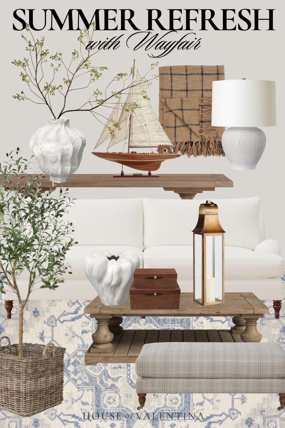 This year is allllll about breezy whites, weathered woods, and just the right touch of coastal—think model sailboats and brass lanterns—mixed with olive trees, pops of blue, and the most gorgeous sculptural vases! Cozy plaid throws, soft rugs, and leather accents tie it all together. Simple, serene, and perfectly summer! It’s getting me SO excited for our trip soon to Nantucket!  eeppppp!! 

#LTKOver40 #LTKHome #LTKSeasonal