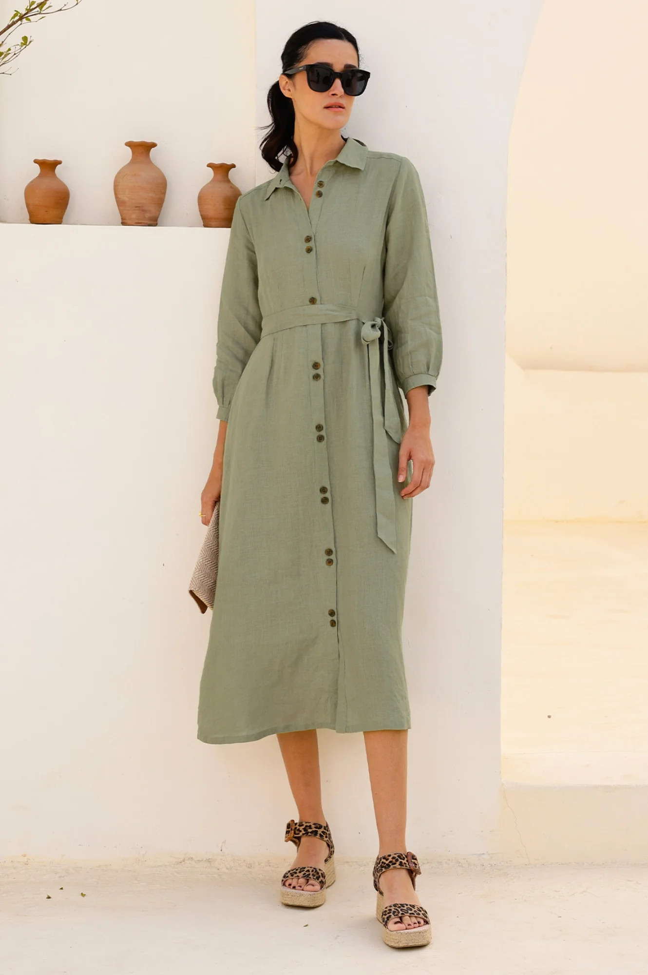 Linen Shirt Dress | Khaki | Aspiga