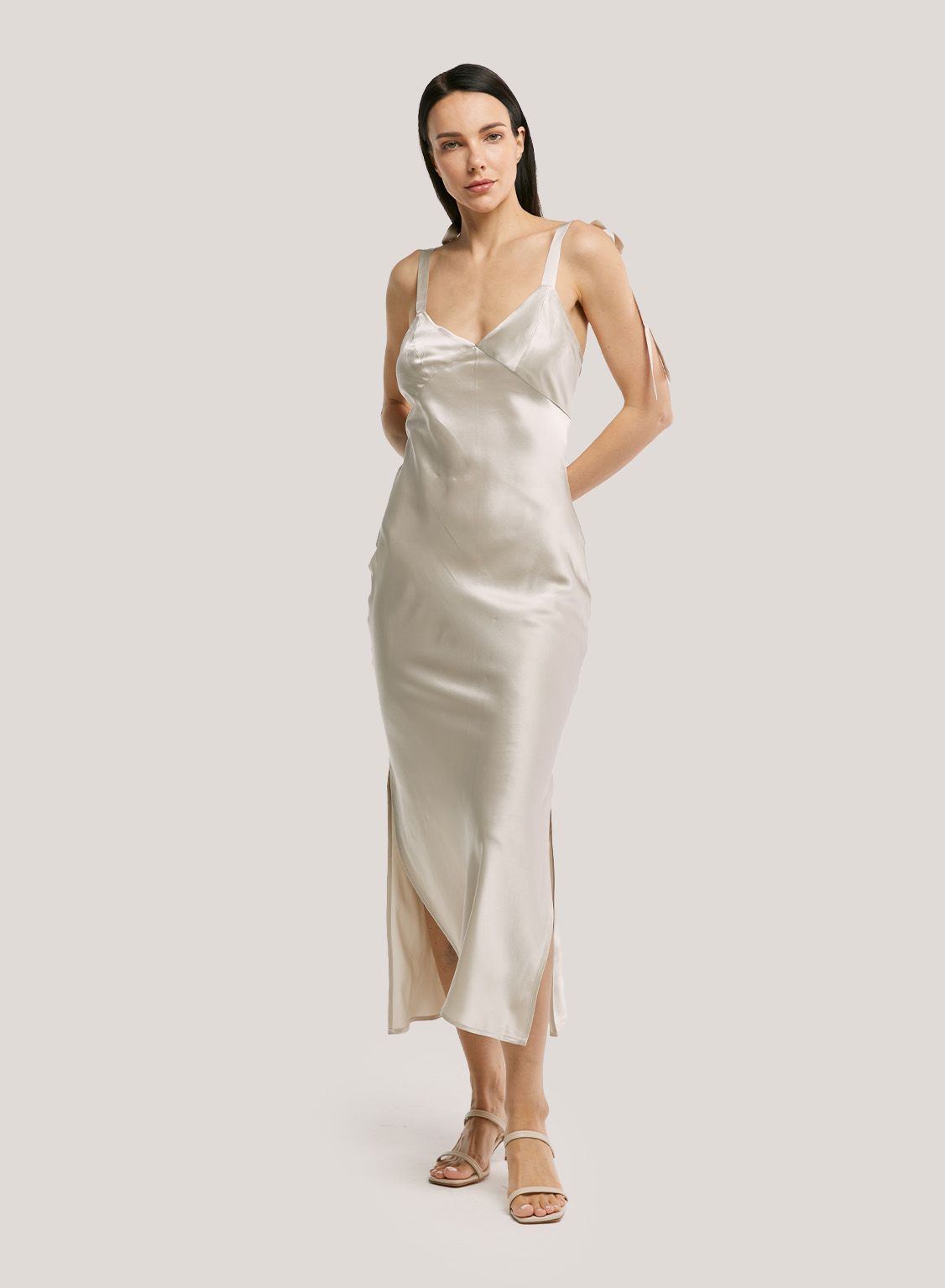 Bow-Strap 100% Silk Maxi Dress | Gentle Herd