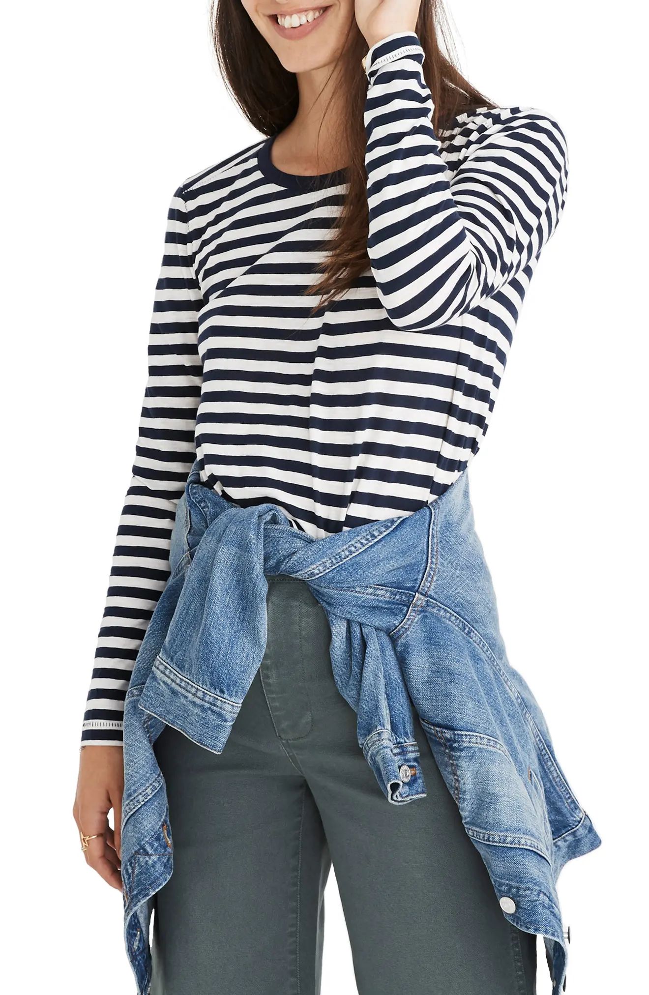 Women's Madewell Whisper Cotton Stripe Long Sleeve Crewneck Tee | Nordstrom