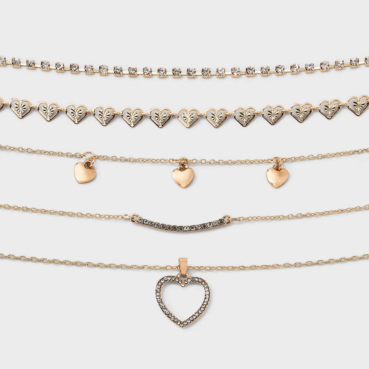 Bling Heart Choker Necklace Set 5pc - Wild Fable™ Gold | Target