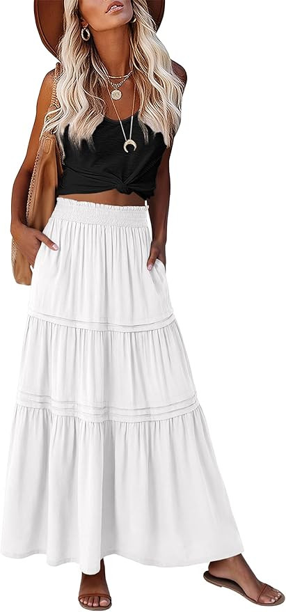 ANRABESS Maxi Skirt for Women Casual High Waisted Elastic Flowy Tiered Boho Long Skirts 2026 Summ... | Amazon (US)