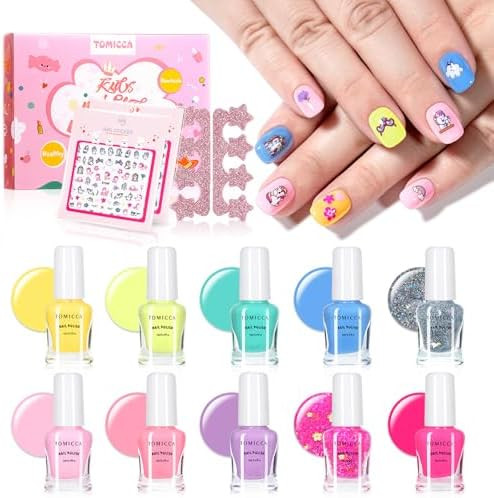 TOMICCA Kids Nail Polish Set, Non Toxic Quick Dry Water-Based Peel-Off 10 Colors Toddler Nail Pol... | Amazon (US)