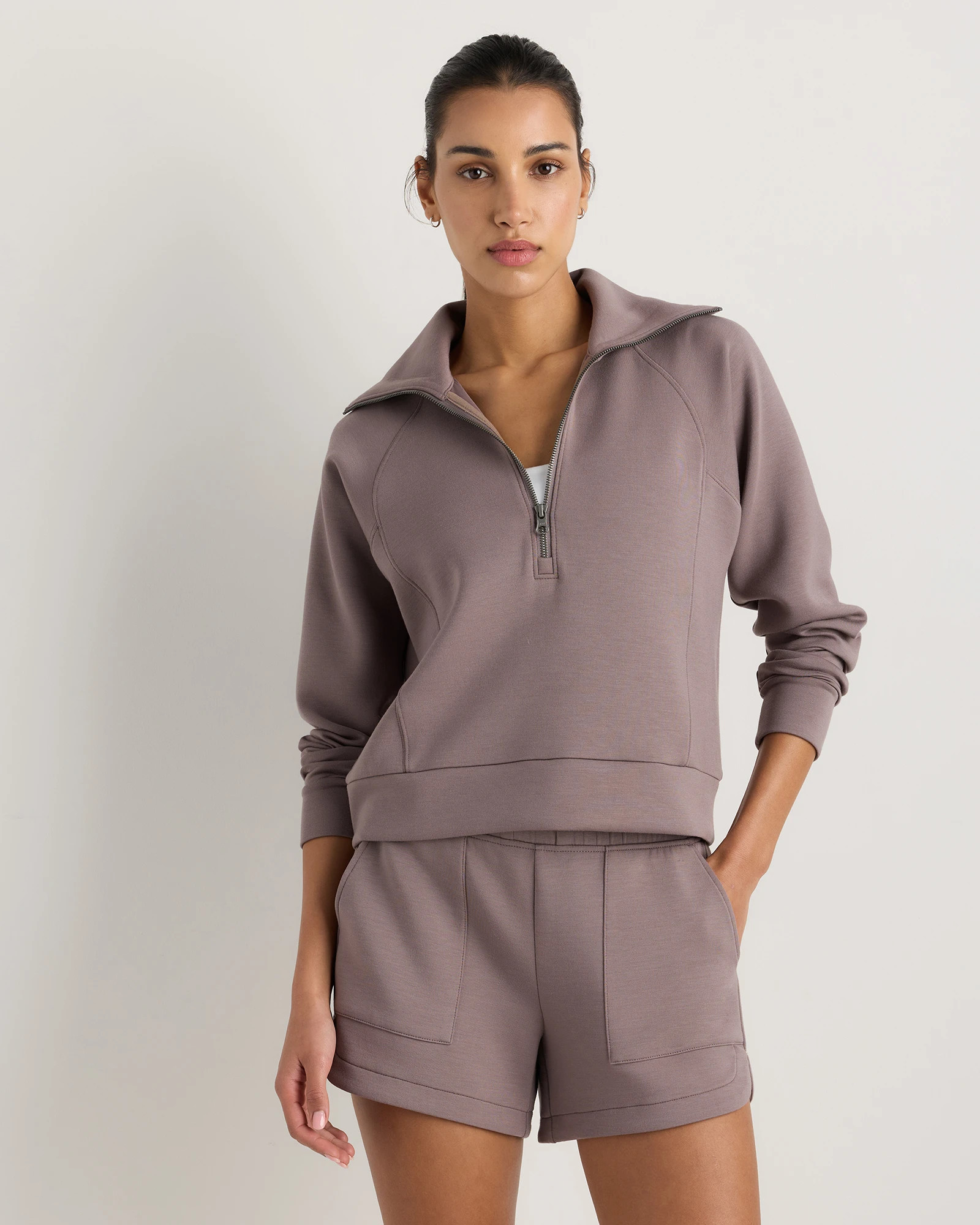 Quince | Women's CloudComfort Half Zip Sweatshirt in Black, Size XL, Tencel | Quince