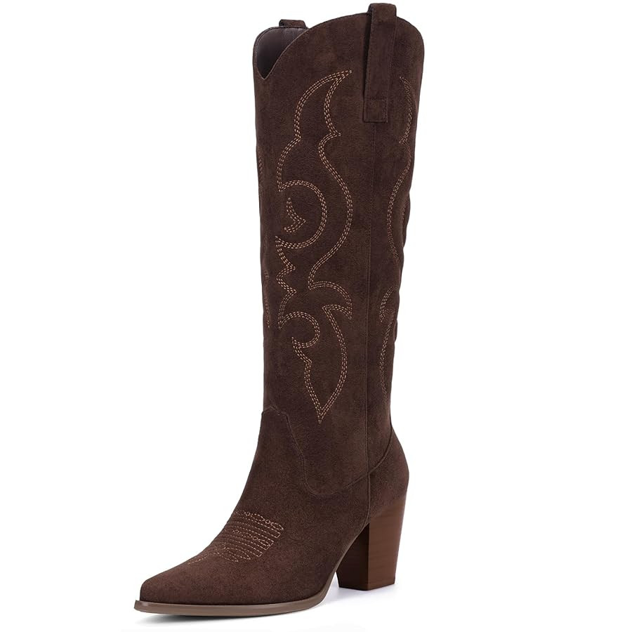 Pasuot Suede Cowboy Boots for Women - Western Knee High Cowgirl Boots with Side Zipper, Retro Poi... | Amazon (US)