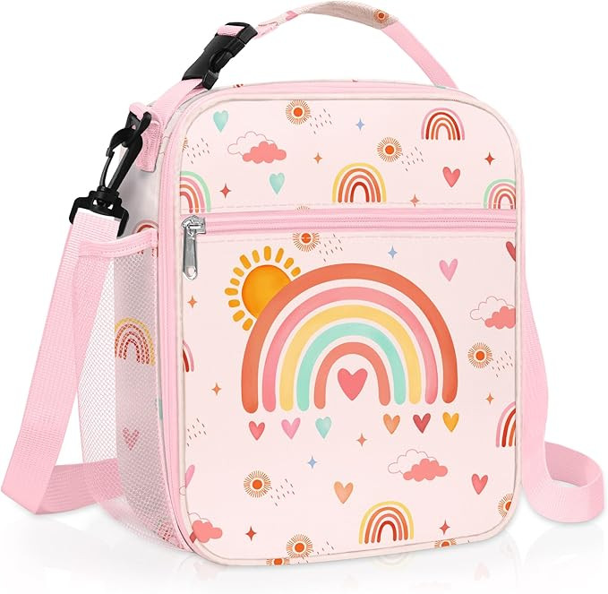 Clastyle Pink Rainbow Insulated Lunch Bag for Kids, Portable Large Thermal Cooler Lunch Bag for G... | Amazon (US)
