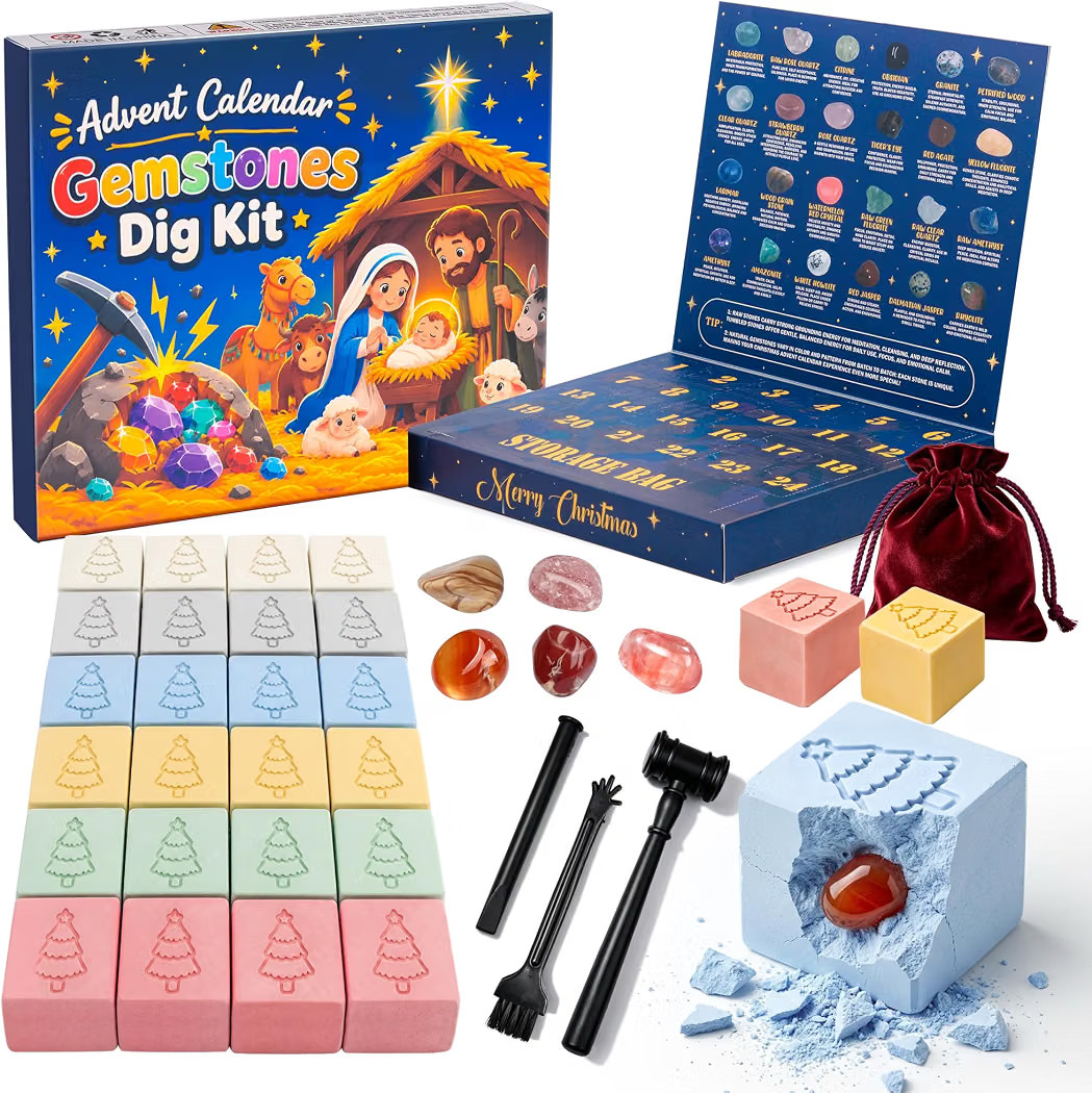 2026 Gemstones Advent Calendar Gem Dig Kit with 24 Real Gemstone Crystal | Amazon (US)
