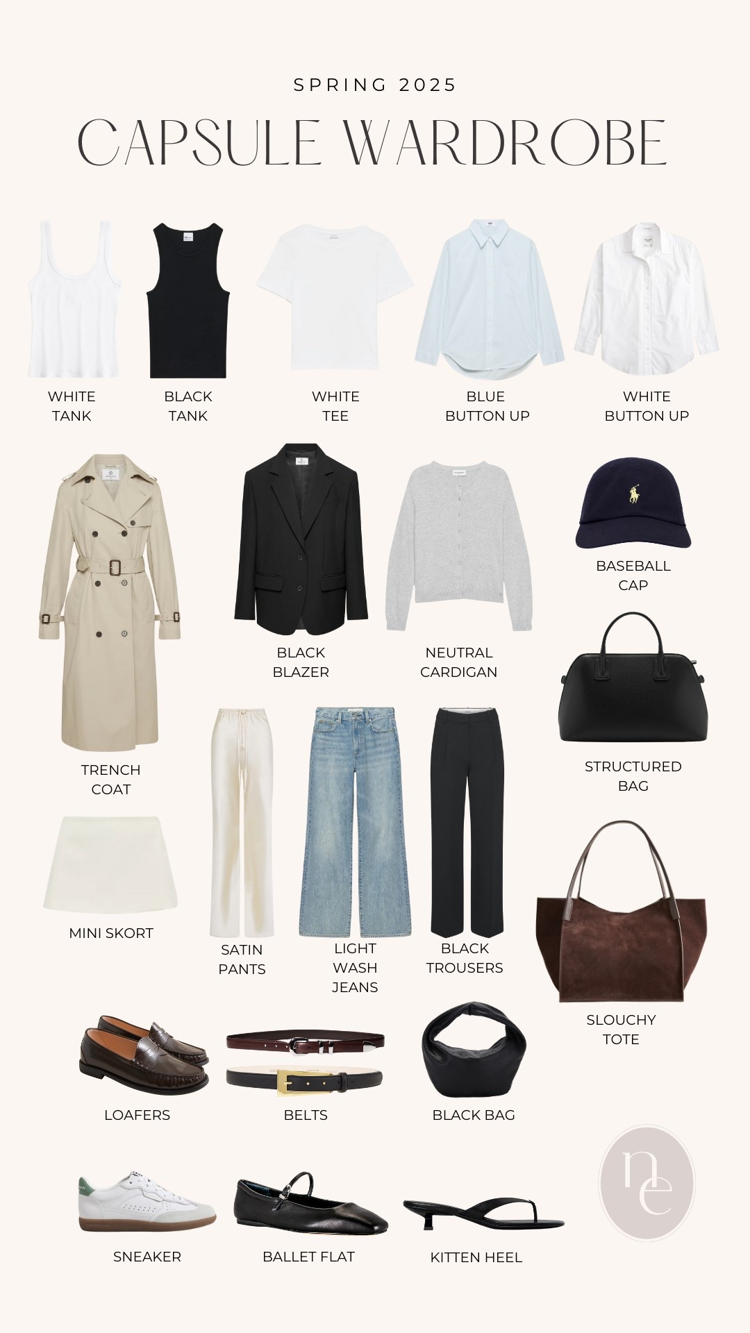 Spring Capsule Wardrobe 🤍

White tank - XS, fits TTS
Black tank - XS, fits TTS
White tee - Small, relaxed fit 
Cardigan - Small, fits TTS
White Button-up - Small, relaxed fit 
Blue Button-up - Small, relaxed fit 
Blazer - Small, oversized fit 
Trench coat - Small, fits TTS
Skort - Small, runs small - size up if between sizes 
Trousers - 4 Tall, runs small size up 
Jeans - 26, fits TTS
Satin pants - Small, fits TTS
Sneakers - TTS 
Ballet flats - TTS 
Kitten heels - TTS 
Loafers - run small- size up 1/2 size 


Wardrobe staples
Spring fashion
Spring outfit 
Closet staples
Closet essentials 
Casual outfit 
Workwear

#LTKFindsUnder100 #LTKSeasonal #LTKStyleTip