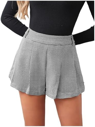 MakeMeChic Women's Houndstooth Plaid Shorts Pleated High Waisted Business Casual Skorts | Amazon (US)