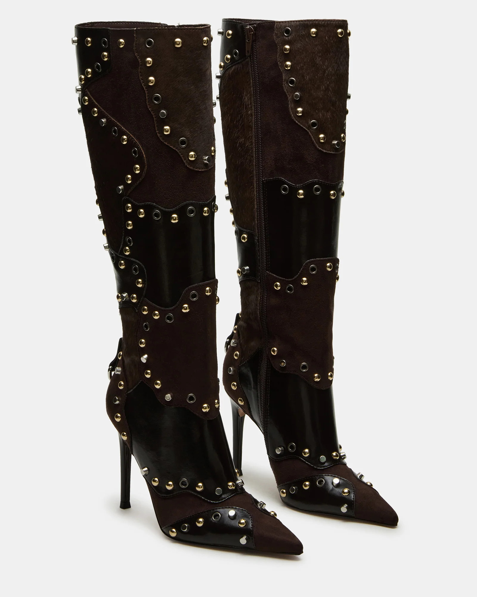 REVIVE Brown Multi Stiletto Pointed-Toe Knee High Boots | Women's Designer Boots | Steve Madden (Canada)