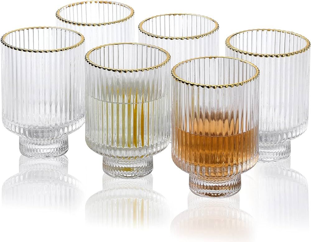 G Meridian Tumbler Glasses set of 6, 11.5 oz Clear with Gold Rim Durable Drinking Highball Cup fo... | Amazon (US)
