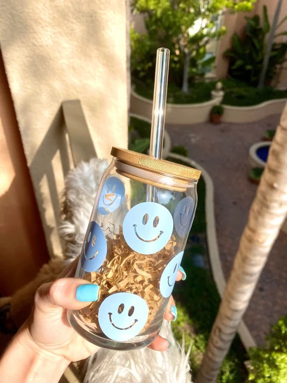 Smiley Face Beer Can Glass  Iced Coffee Glass | Etsy | Etsy (US)