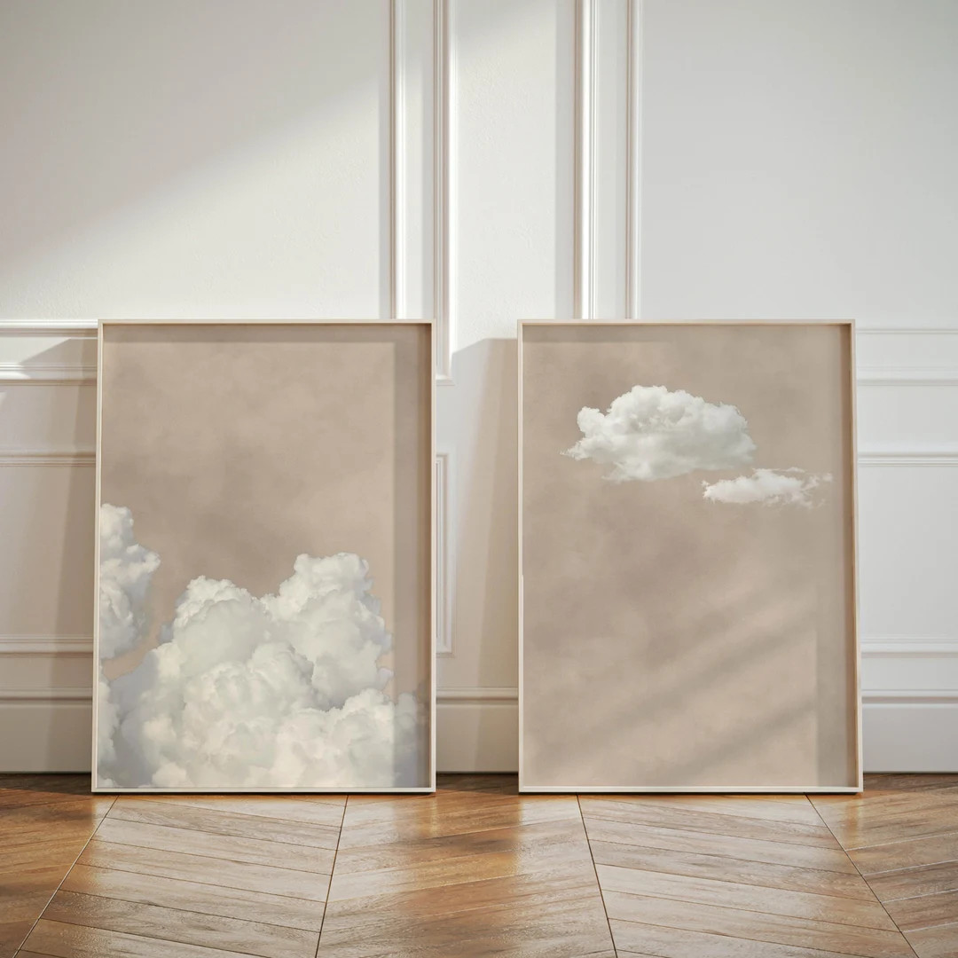 Minimalist Cloud Wall Art Prints, Neutral Wall Art, Beige Set of 2 Prints, Abstract Art, Wall Dec... | Etsy (US)