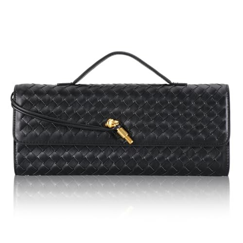 TYJONX Pu Leather Evening Bag For Women,Woven Black Clutch Purse, Wedding Woven Purse Bag 11.8" x 1.7" x 4.9" | Amazon (US)