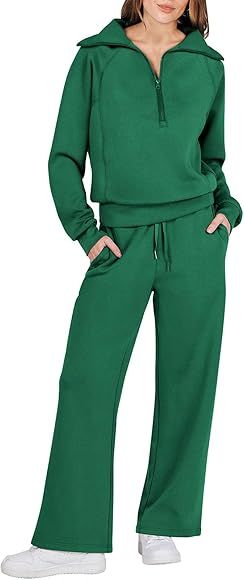 Caracilia Women Two Piece Outfits Sweatsuit Set Quarter Zip Oversized Sweatshirt Wide Leg Sweatpa... | Amazon (US)