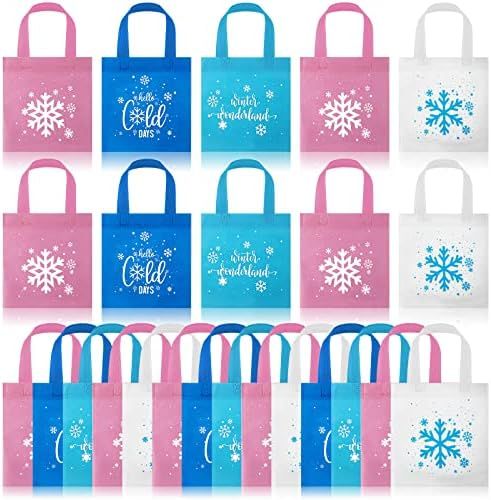 20 Pieces Snowflake Party Favors Bags Frozen Non Woven Candy Treat Bags Winter Goodies Candy Tote Ba | Amazon (US)