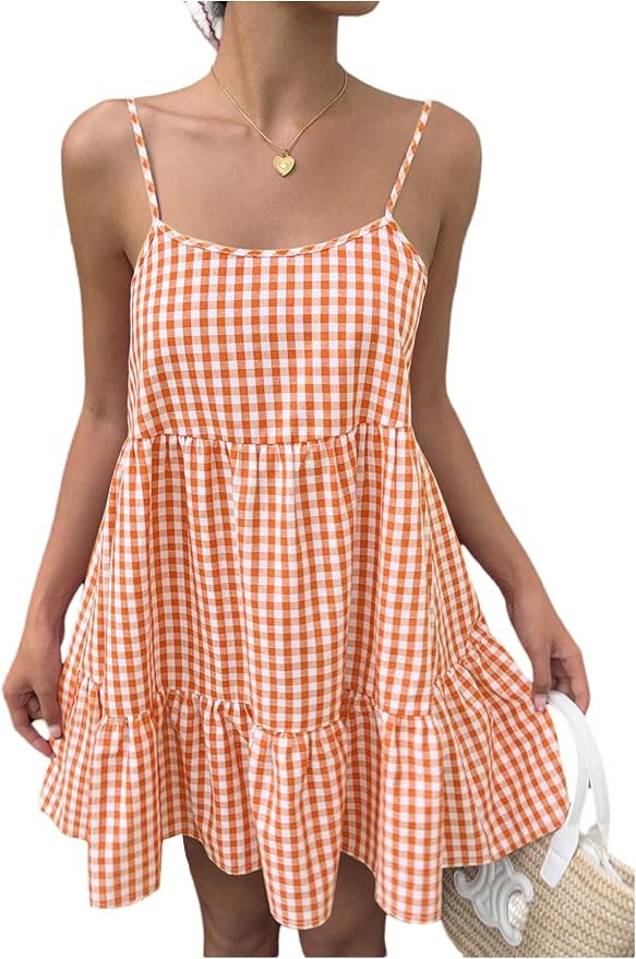 SweatyRocks Women's Summer Gingham Dresses Backless Ruffle Vacation Dress | Amazon (US)