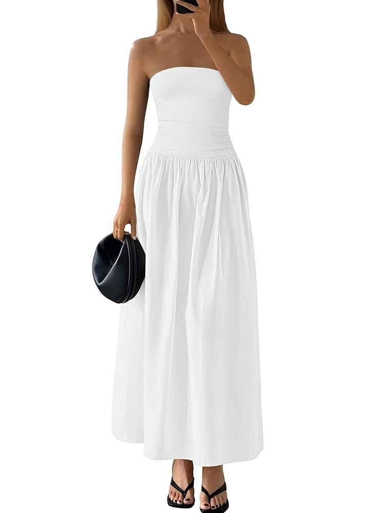 PRETTYGARDEN Women 2025 Summer Elegant Strapless Maxi Dress Tube Top Dress A Line Flowy Long Wedd... | Amazon (US)