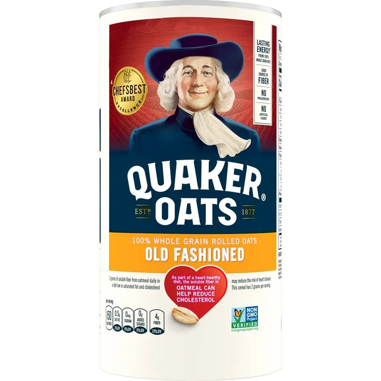 Quaker Oats Old Fashioned 100% Whole Grain Oatmeal, 18 oz Canister | Walmart (US)