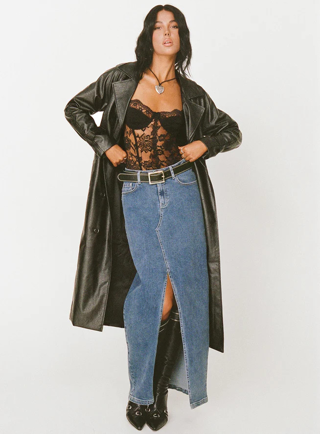 Batkins Maxi Skirt Dark Wash Denim | Princess Polly US