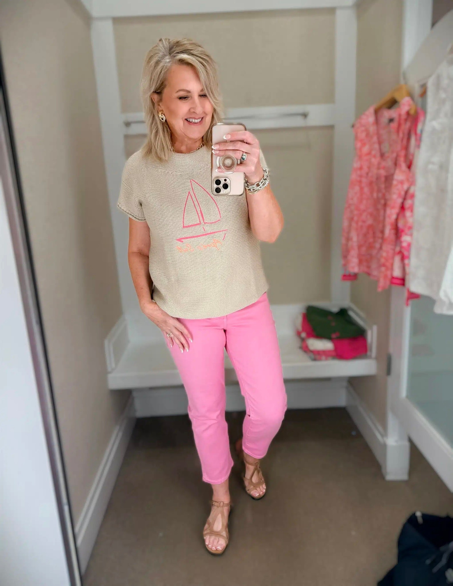 Another outfit idea from Talbots! The pink jeans are great to add some color to an outfit and the top matches perfectly. My top is a medium and jeans are a size 8. 

#LTKWorkwear #LTKootd #LTKOver40
