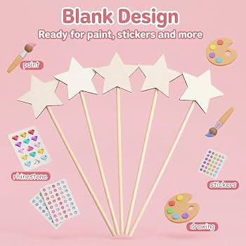 Toddmomy 10pcs Unfinished Wooden Star Fairy Wands 13.4 inch | Amazon (US)