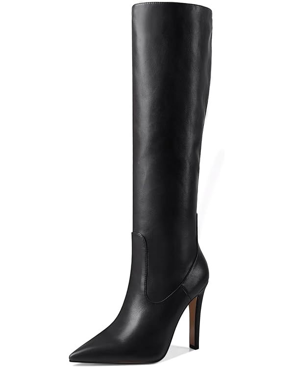 LEMUTISME Women's Classic Pointed Toe Stitchcraft Slouchy Wide Calf Slip On Elegant Stiletto High... | Amazon (US)