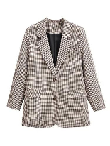 utcoco Women's Plaid Blazer Vintage Notch Long Sleeve Single Breasted Suit Jacket with Pockets (X-Small, Brown Red) | Amazon (US)