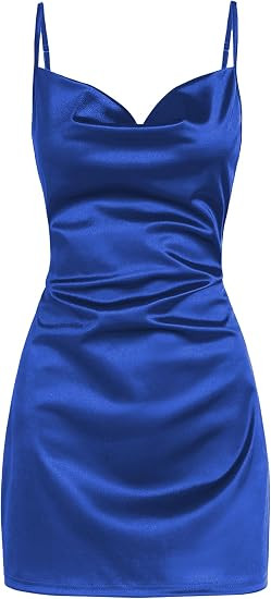 ZAFUL Women Satin Cowl Neck Spaghetti Strap Mini Slip Cocktail Dress | Amazon (US)