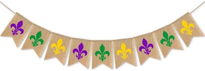 SWYOUN Burlap Mardi Gras Banner New Orleans Party Mantel Fireplace Garland Decoration Supplies | Amazon (US)