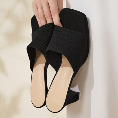 Woman Shoes Minimalist Square Toe Chunky Heeled Mule Elegant Black Summer Heeled Sandals For Summer Graduation Heels Prom Heels Vacation Shoes Summer | SHEIN
