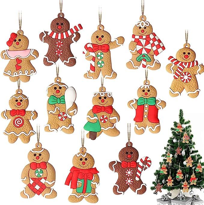 GuassLee 12 Pack Gingerbread Man Ornaments for Christmas Tree Decorations, 3 inch Tall Gingerman ... | Amazon (US)