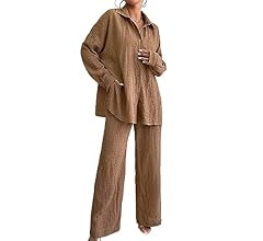 Labolliy Women Pajama Sets Long Sleeve Button Down Shirt Lounge Sets 2 Pieces Outfits Sleepwear w... | Amazon (US)