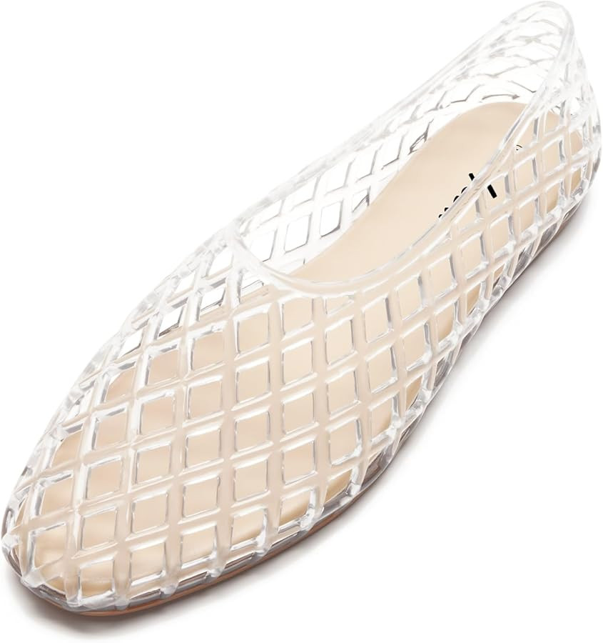 HEVA Women's Jelly Mesh Flats Breathable Clear Hollow Shoes Summer Beach Jellies Ballet Sandals | Amazon (UK)