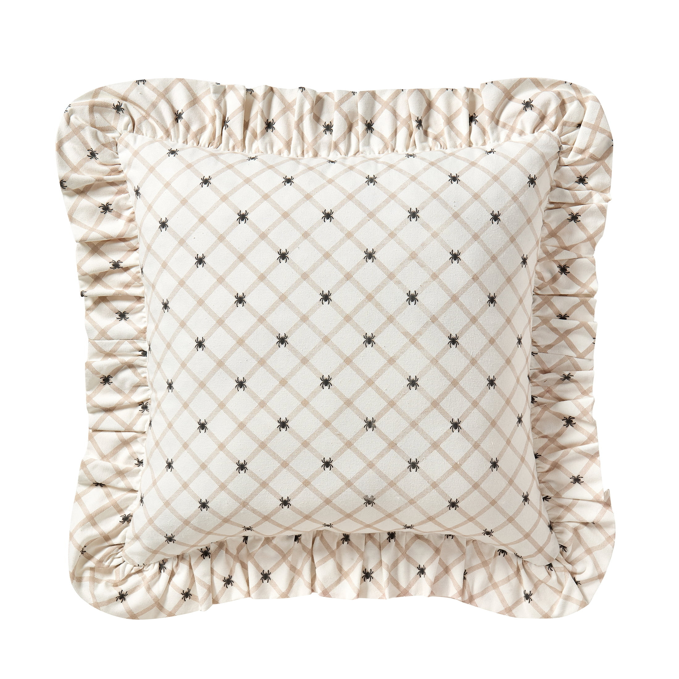 My Texas House 18" x 18" Ivory Plaid Spiders Ruffle Decorative Pillow | Walmart (US)
