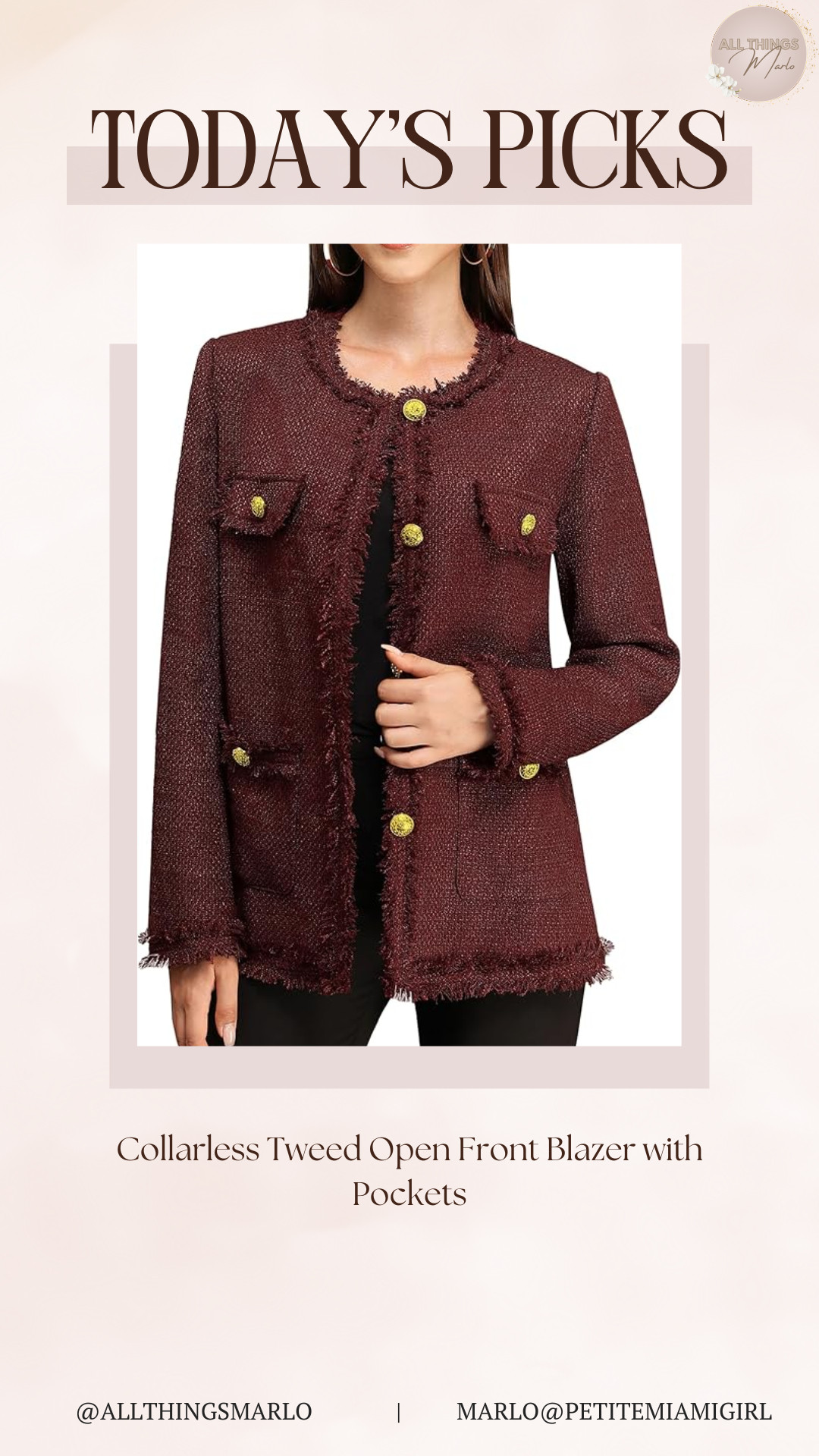 Collarless Tweed Open Front Blazer with Pockets 

 #LTKgrwm #LTKootd #LTKSeasonal