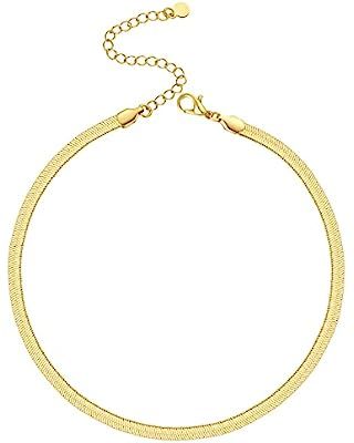 CHESKY 14K Gold/Silver Plated Snake Chain Necklace Herringbone Necklace Gold Choker Necklaces for... | Amazon (US)