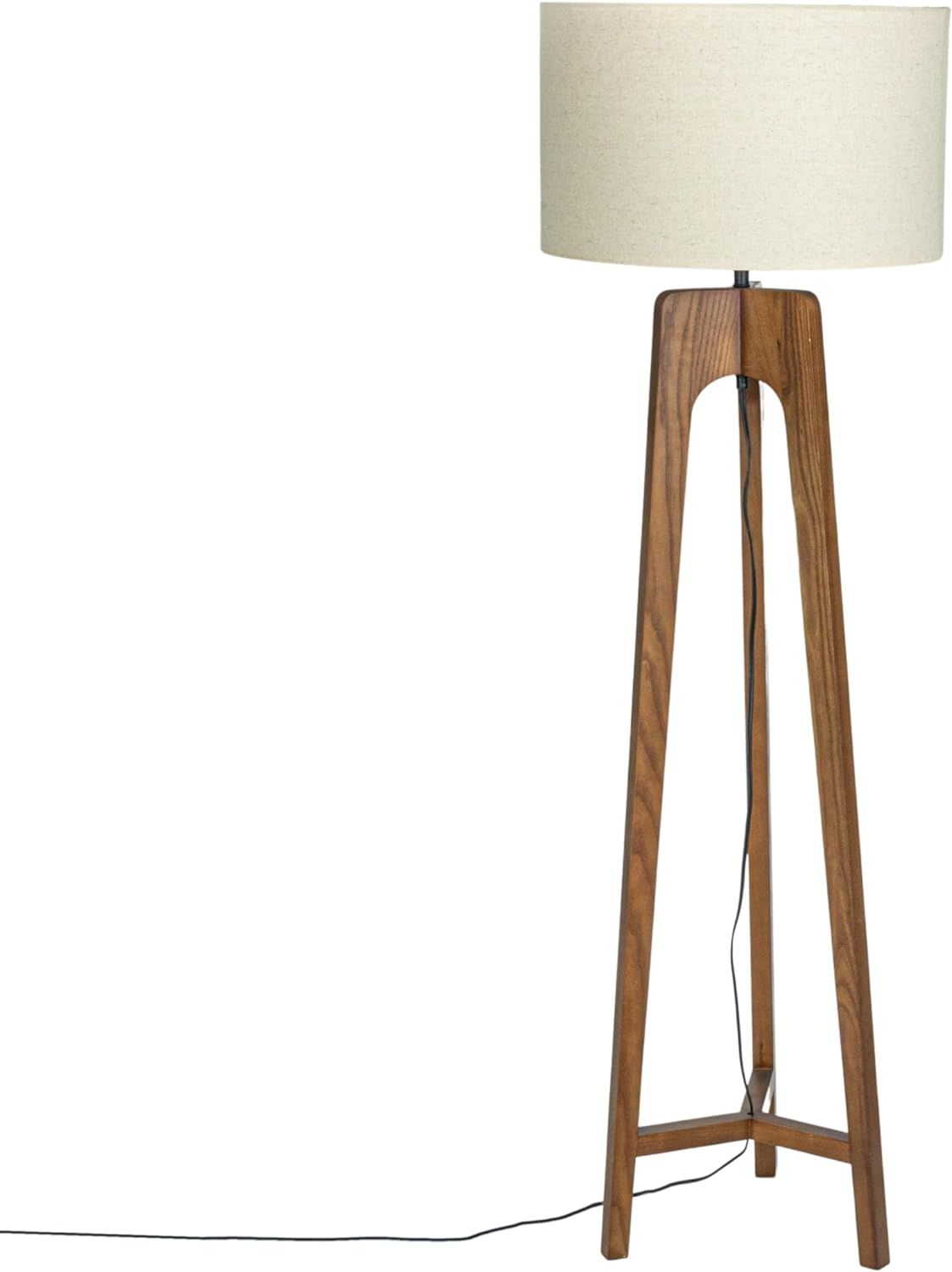 Bloomingville Round Rubberwood Tripod Floor Lamp with Linen Shade, Natural | Amazon (US)