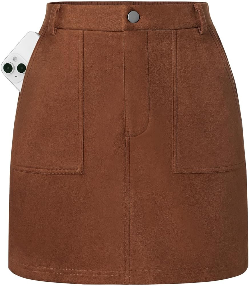 Kate Kasin Women Mini Suede Skirt, High Waisted Pencil Skirt with Pockets, Fall Winter Skirts 202... | Amazon (US)