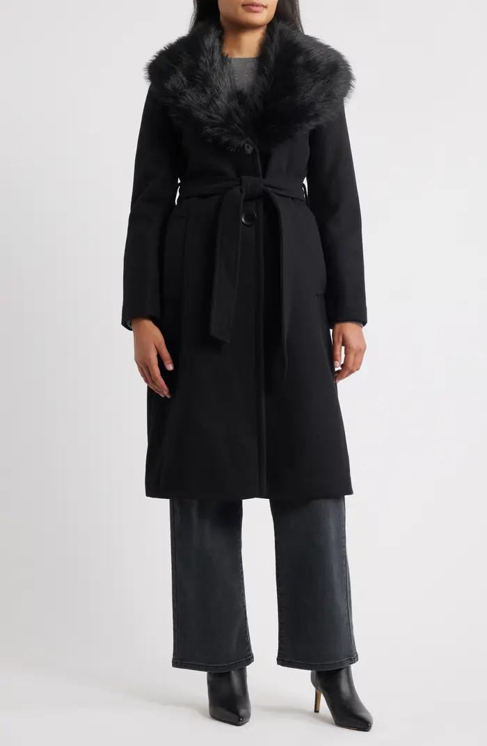 Sam Edelman Belted Faux Fur Collared Coat | Nordstrom | Nordstrom