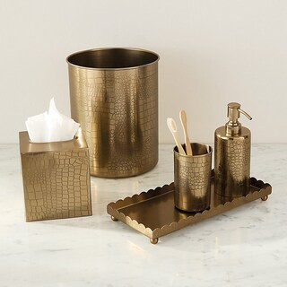 Brimsley Bath Collection with Faux Croc Details & Antique Brass Finish Lotion Dispenser, Tissue B... | Ballard Designs, Inc.