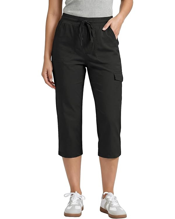 GRAPENT Capri Pants for Women Cargo Elastic Waist Pull On Drawstring Summer Casual Capris Cotton ... | Amazon (US)
