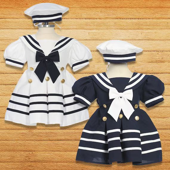 Baby to Little Girls Nautical Marine Sailor Dress Costume with | Etsy | Etsy (US)