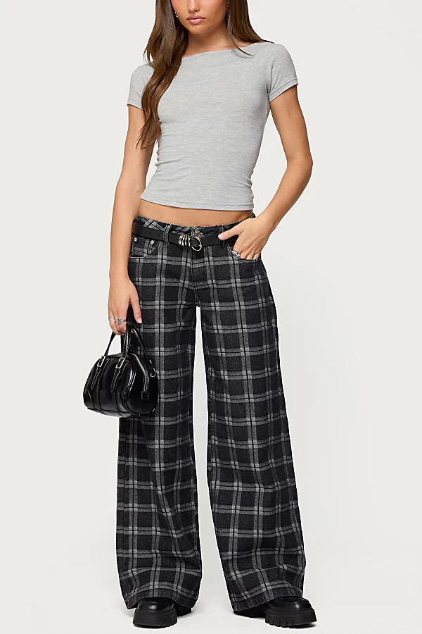 Edikted Kailani Plaid Low Rise Baggy Jean in Black, Women's at Urban Outfitters | Urban Outfitters (US and RoW)